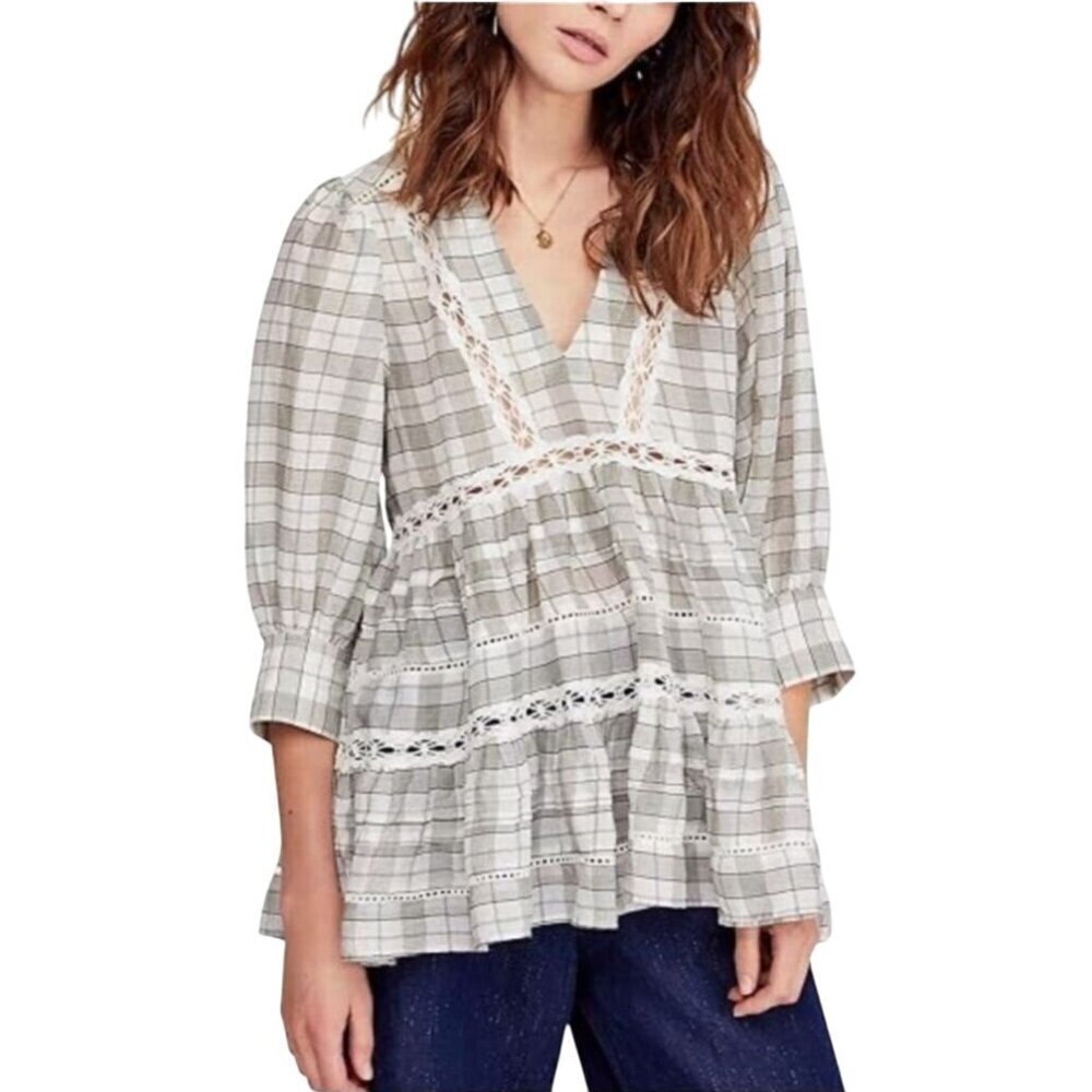 Free People White Time Out Babydoll Tunic Top Oversized Bohemian Size XS